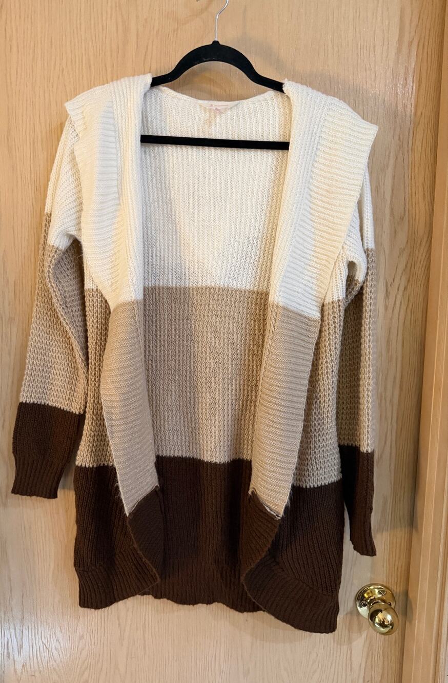 No Boundaries Colorblock Hooded Open Front Cardigan Women’s L
